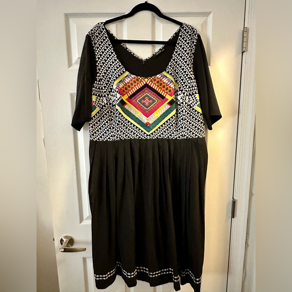 eShakti Black Dress colorful design top embroidered edge of skirt 2X 22W